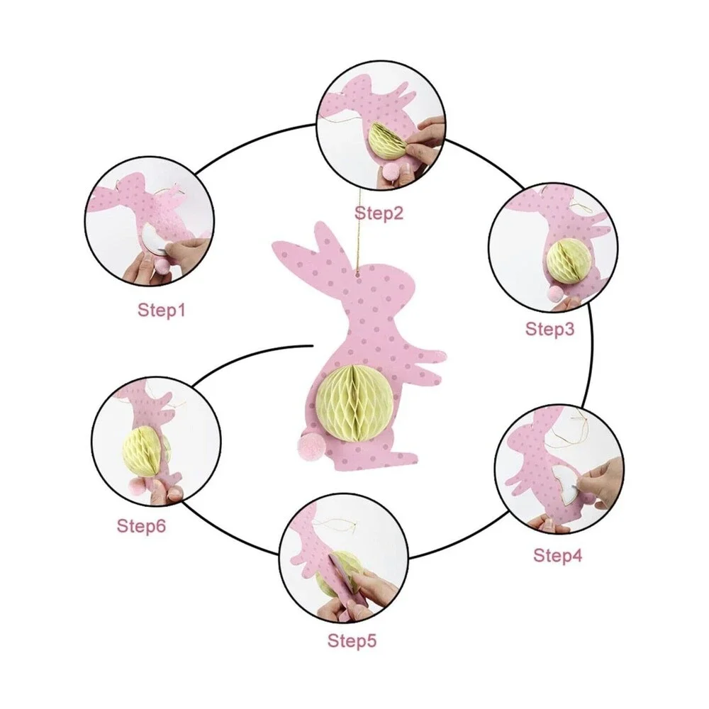 Easter Bunny Decoration for Home Rabbit with 3D Honeycomb banner sticks Set kids